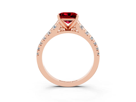 Rose gold Princess Cut Ruby Solitaire Ring with Cathedral Setting and Pavé Band_3