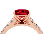 Rose gold Princess Cut Ruby Solitaire Ring with Cathedral Setting and Pavé Band_4