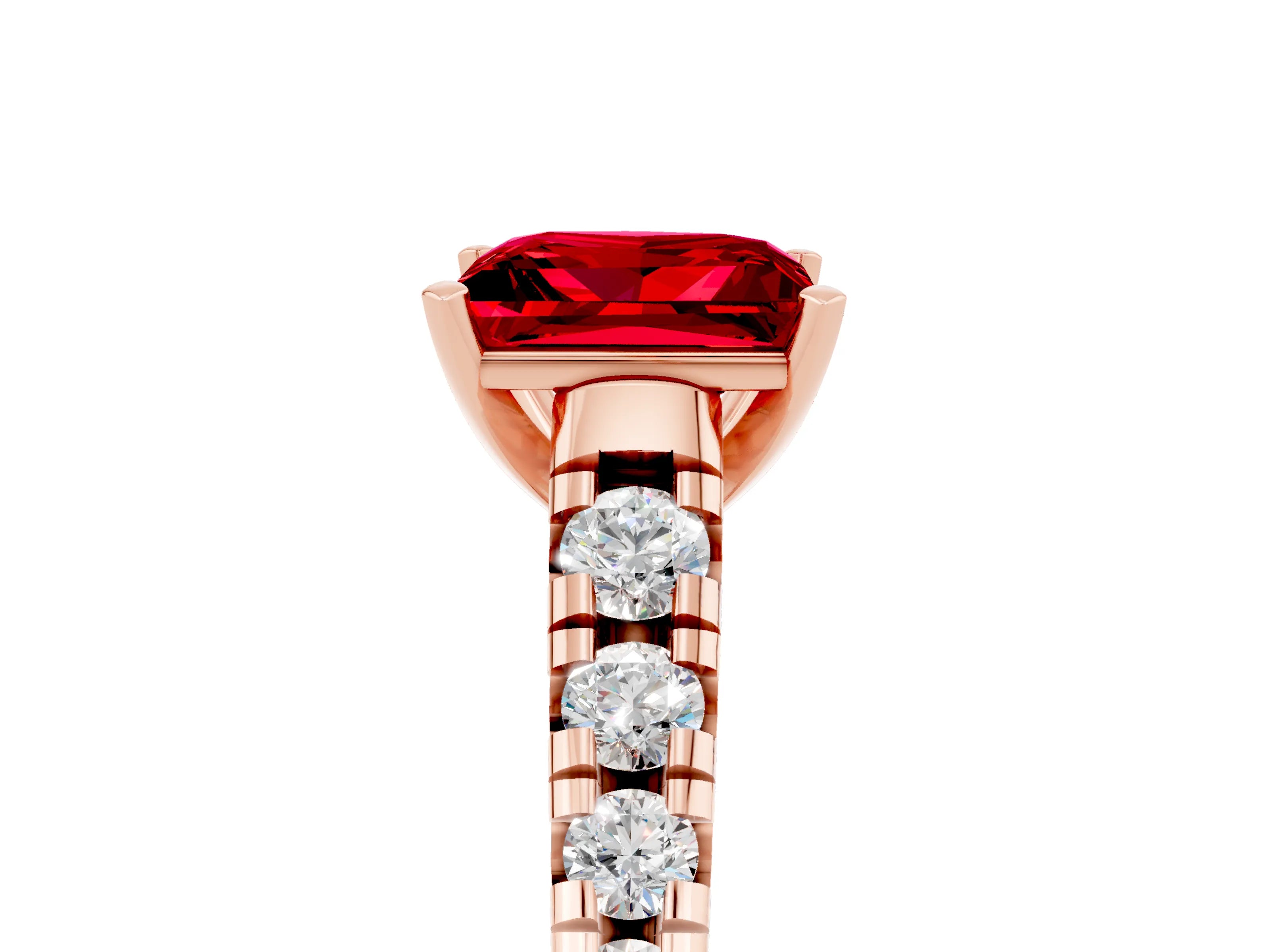 Rose gold Princess Cut Ruby Solitaire Ring with Cathedral Setting and Pavé Band_5