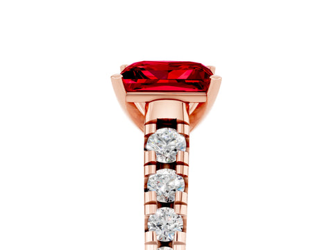 Rose gold Princess Cut Ruby Solitaire Ring with Cathedral Setting and Pavé Band_5