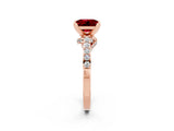 Rose gold Princess Cut Ruby Solitaire Ring with Crossover Gallery and Round  Pavé Band_14