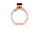 Rose gold Princess Cut Ruby Solitaire Ring with Crossover Gallery and Round  Pavé Band_15