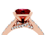 Rose gold Princess Cut Ruby Solitaire Ring with Crossover Gallery and Round  Pavé Band_16