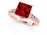 Rose gold Princess Cut Ruby Solitaire Ring with Crossover Gallery and Round  Pavé Band_37