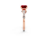 Rose gold Princess Cut Ruby Solitaire Ring with Crossover Gallery and Round  Pavé Band_38