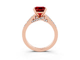 Rose gold Princess Cut Ruby Solitaire Ring with Crossover Gallery and Round  Pavé Band_39