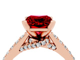 Rose gold Princess Cut Ruby Solitaire Ring with Crossover Gallery and Round  Pavé Band_40
