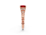 Rose gold Princess Cut Ruby Solitaire Ring with Filigree Band and Four-Prong Setting_38