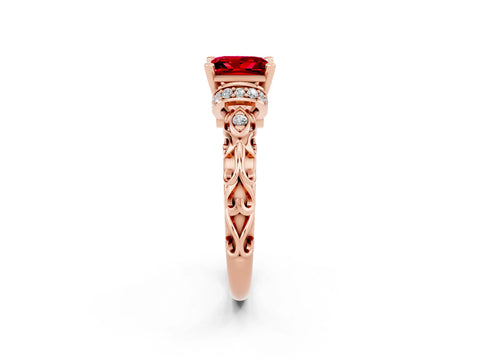 Rose gold Princess Cut Ruby Solitaire Ring with Filigree Band and Four-Prong Setting_38