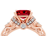 Rose gold Princess Cut Ruby Solitaire Ring with Filigree Band and Four-Prong Setting_40