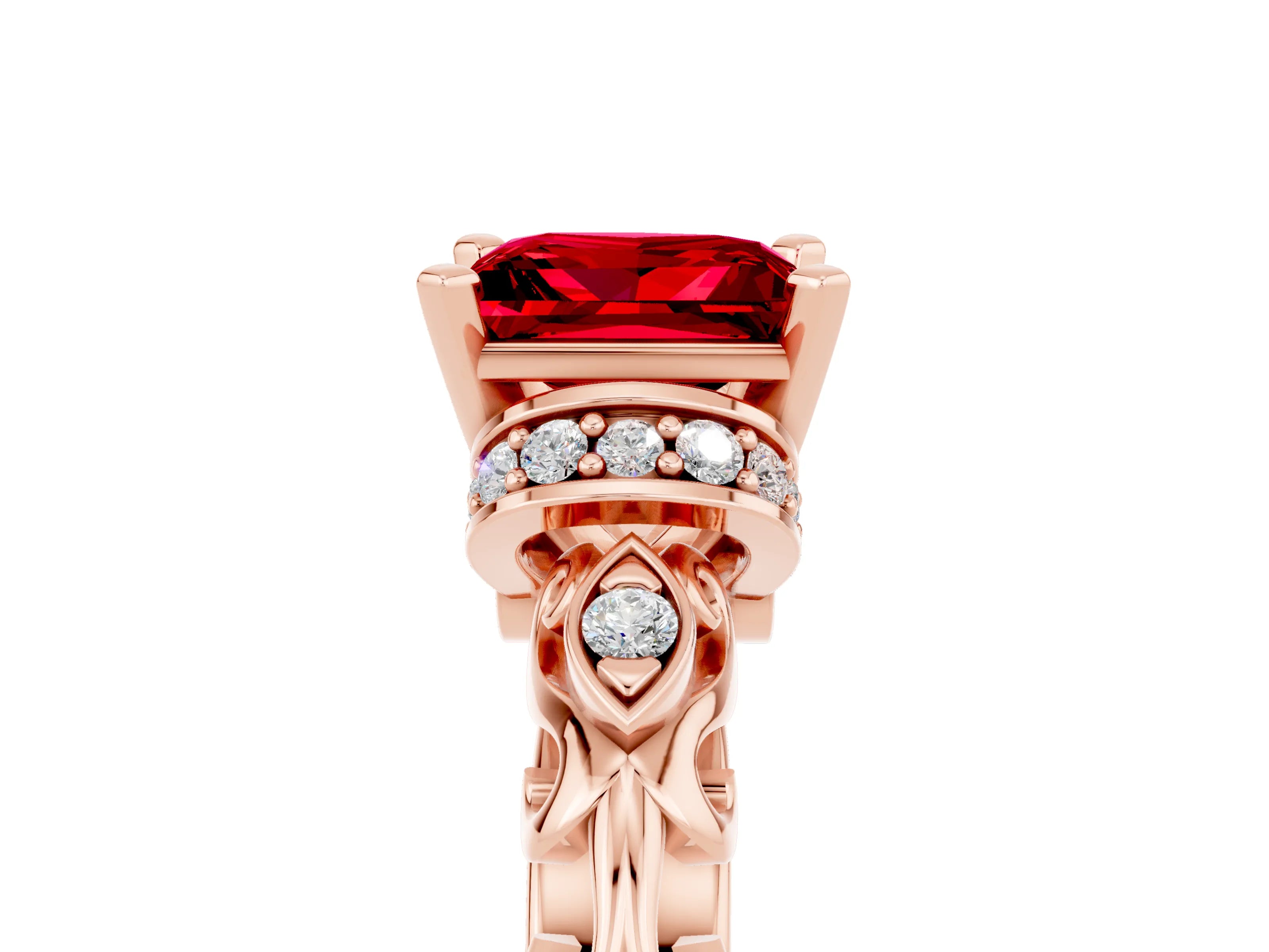 Rose gold Princess Cut Ruby Solitaire Ring with Filigree Band and Four-Prong Setting_41