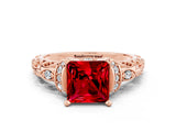 Rose gold Princess Cut Ruby Solitaire Ring with Filigree Band and Four-Prong Setting_48