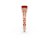Rose gold Princess Cut Ruby Solitaire Ring with Filigree Band and Four-Prong Setting_50