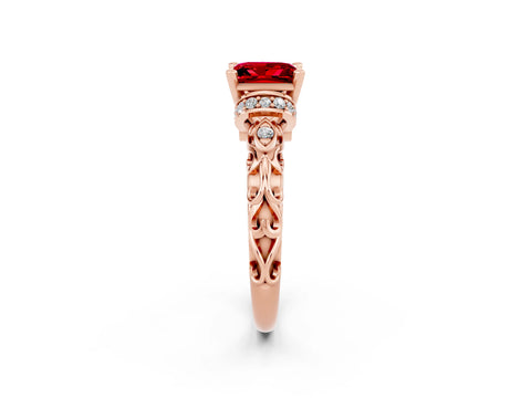 Rose gold Princess Cut Ruby Solitaire Ring with Filigree Band and Four-Prong Setting_50