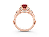 Rose gold Princess Cut Ruby Solitaire Ring with Filigree Band and Four-Prong Setting_51