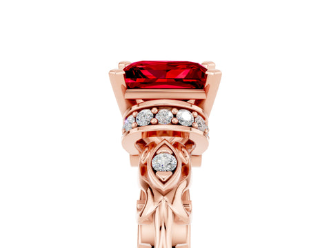 Rose gold Princess Cut Ruby Solitaire Ring with Filigree Band and Four-Prong Setting_53
