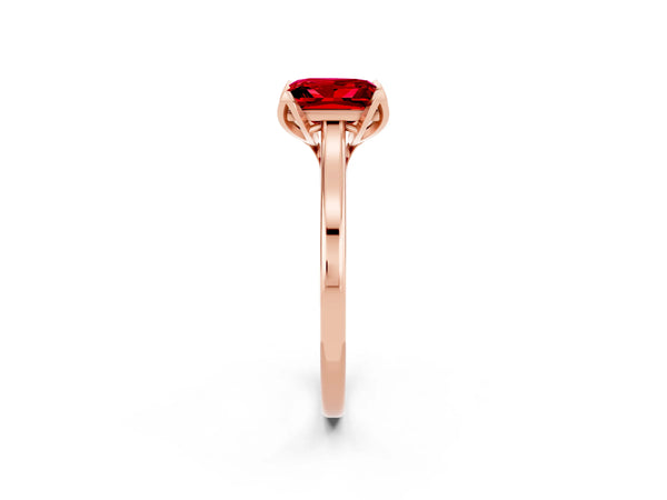 Rose gold Princess Cut Ruby Solitaire Ring with Flower Prong Setting and Classic Band