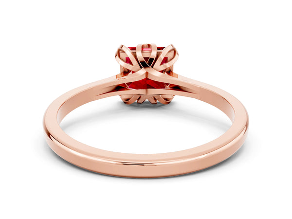Rose gold Princess Cut Ruby Solitaire Ring with Flower Prong Setting and Classic Band