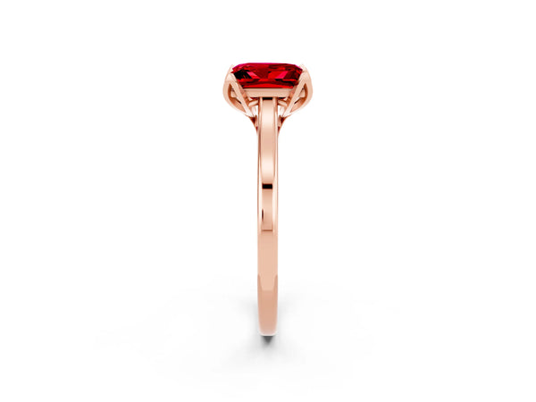 Rose gold Princess Cut Ruby Solitaire Ring with Flower Prong Setting and Classic Band