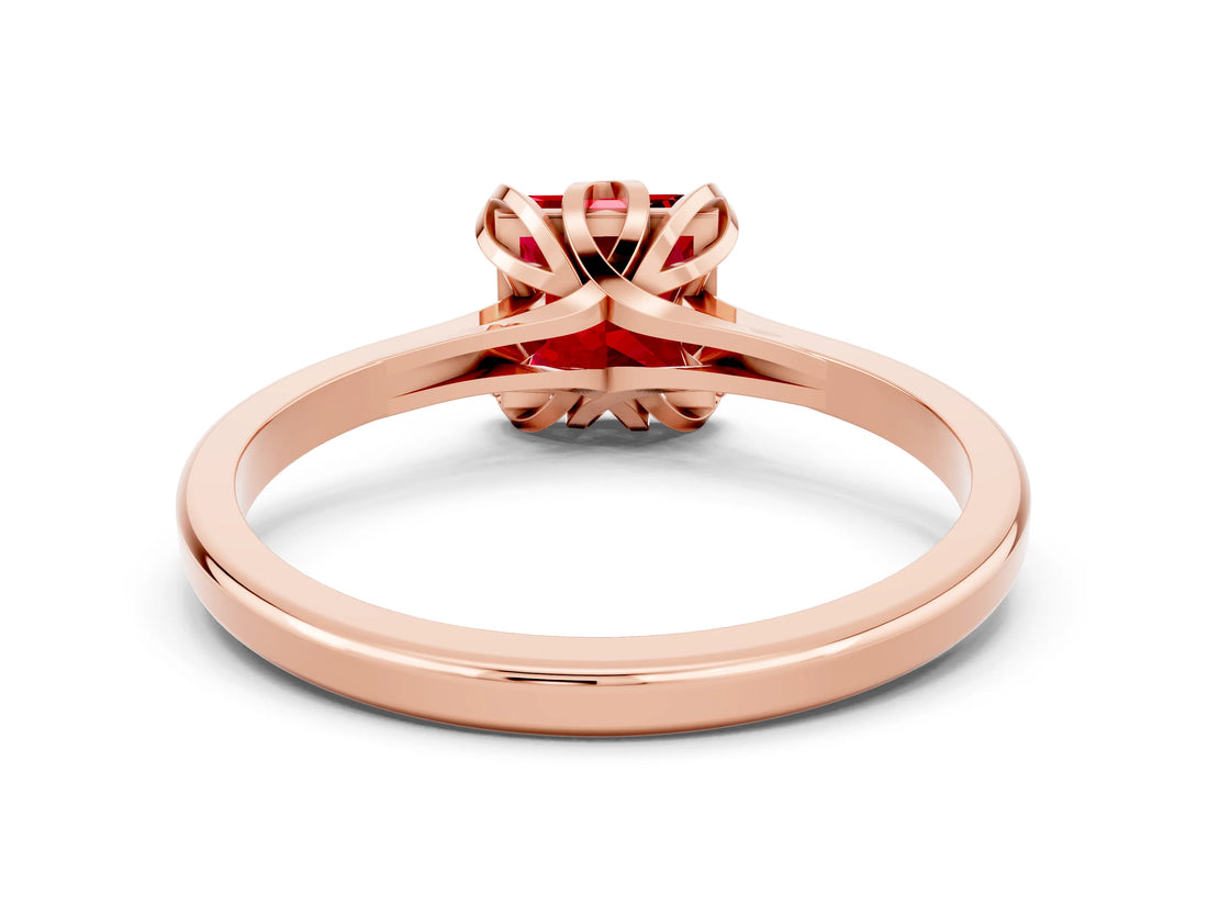 Rose gold Princess Cut Ruby Solitaire Ring with Flower Prong Setting and Classic Band_36
