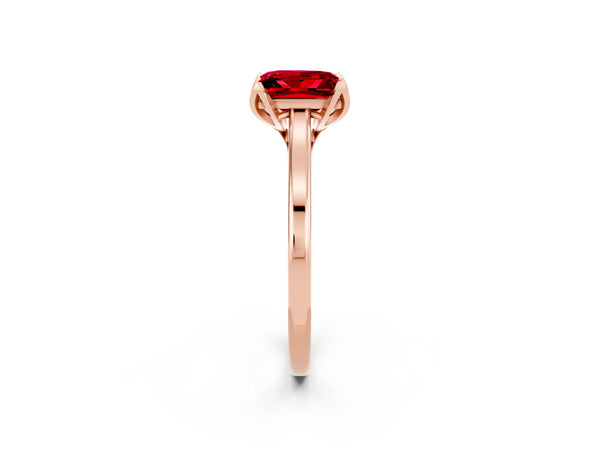 Rose Gold Princess Cut Lab-Grown Ruby Floral Solitaire Engagement Ring with Plain Band