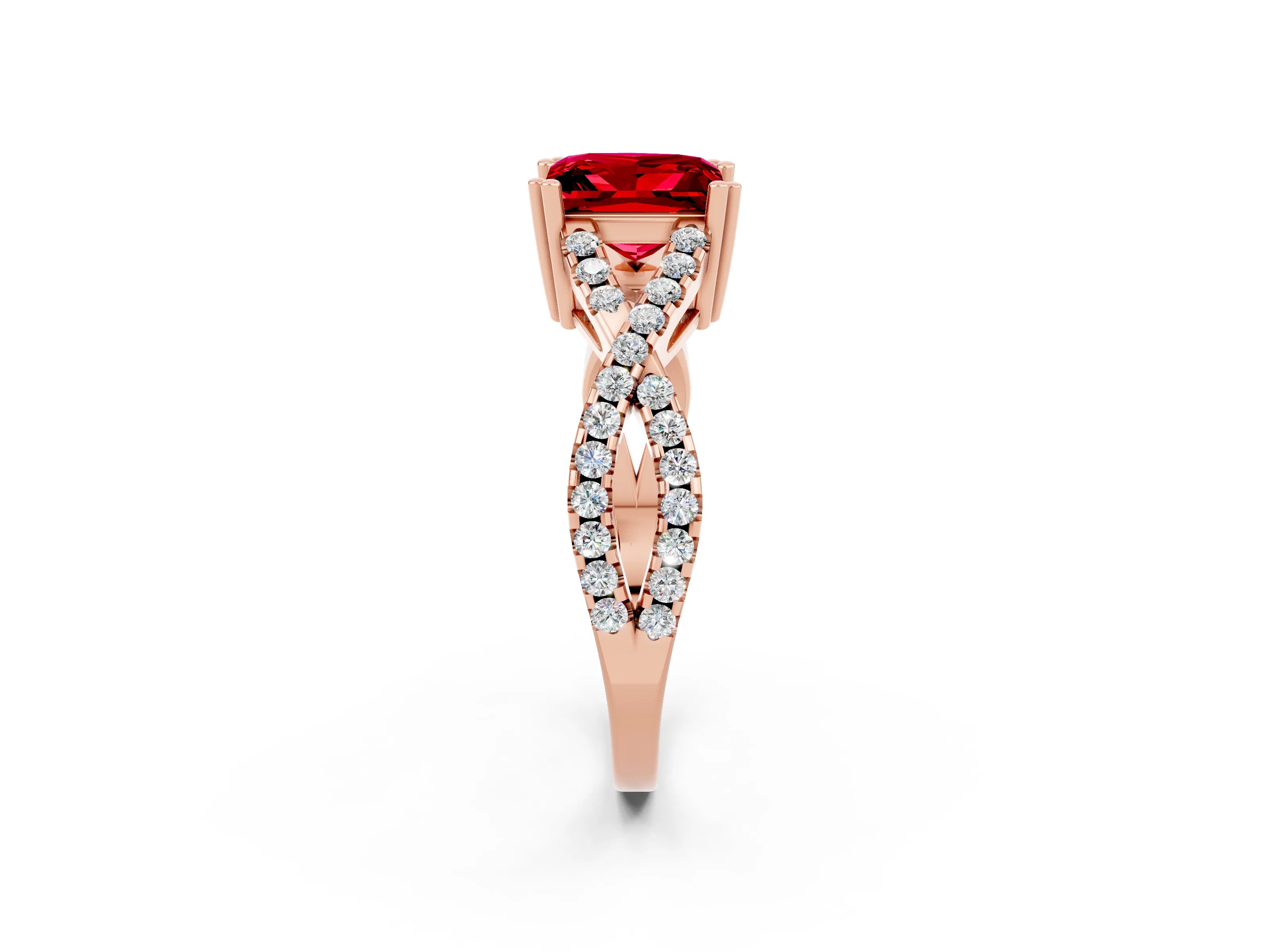Rose gold Princess Cut Ruby Solitaire Ring with Four-Prong Setting and Twisted Pavé Band_2