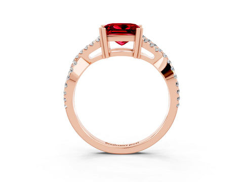 Rose gold Princess Cut Ruby Solitaire Ring with Four-Prong Setting and Twisted Pavé Band_3
