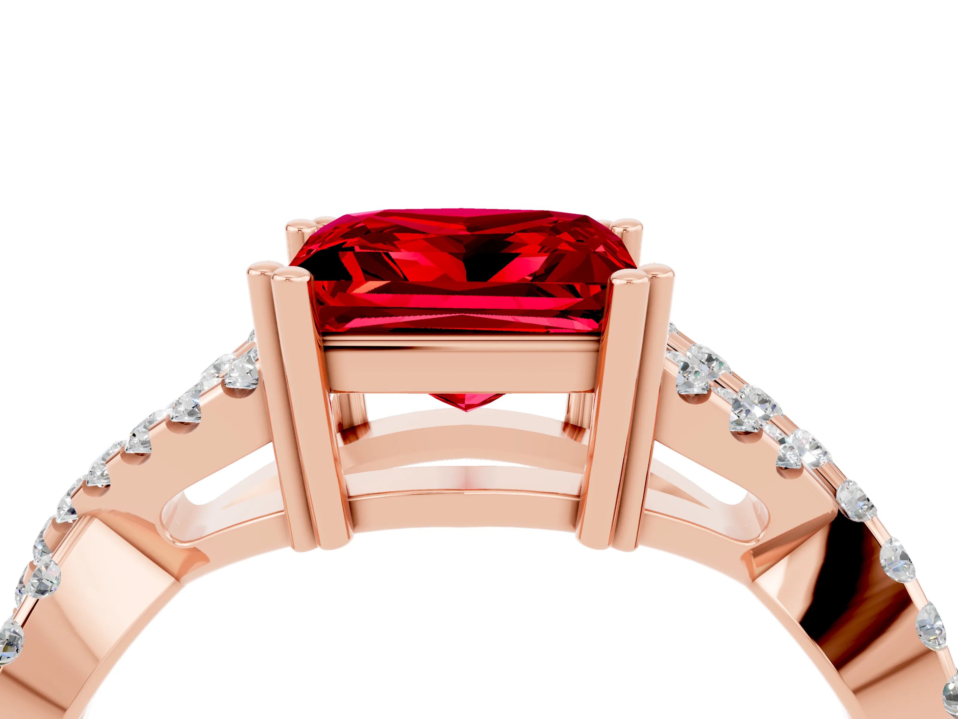 Rose gold Princess Cut Ruby Solitaire Ring with Four-Prong Setting and Twisted Pavé Band_4