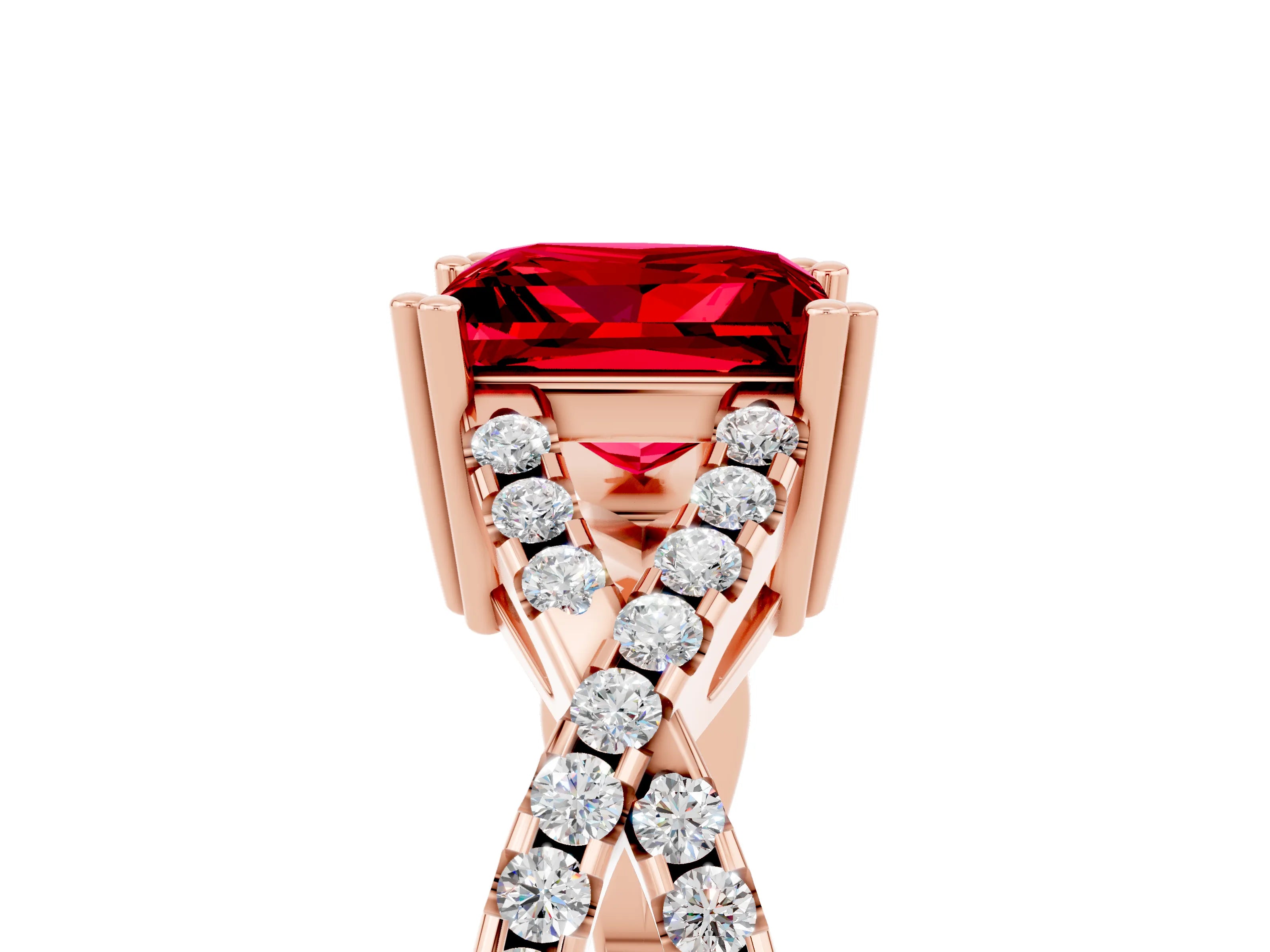 Rose gold Princess Cut Ruby Solitaire Ring with Four-Prong Setting and Twisted Pavé Band_5