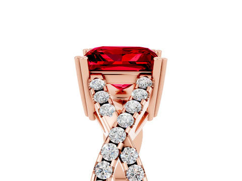 Rose gold Princess Cut Ruby Solitaire Ring with Four-Prong Setting and Twisted Pavé Band_5