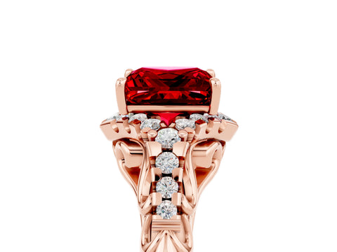 Rose gold Princess Cut Ruby Solitaire Ring with Hidden Halo and Pavé Band_17
