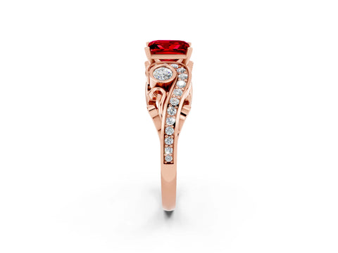 Rose gold Princess Cut Ruby Solitaire Ring with Milgrain Pavé Band and Four-Prong Setting_24