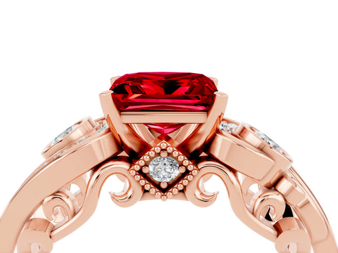 Rose gold Princess Cut Ruby Solitaire Ring with Milgrain Pavé Band and Four-Prong Setting_26