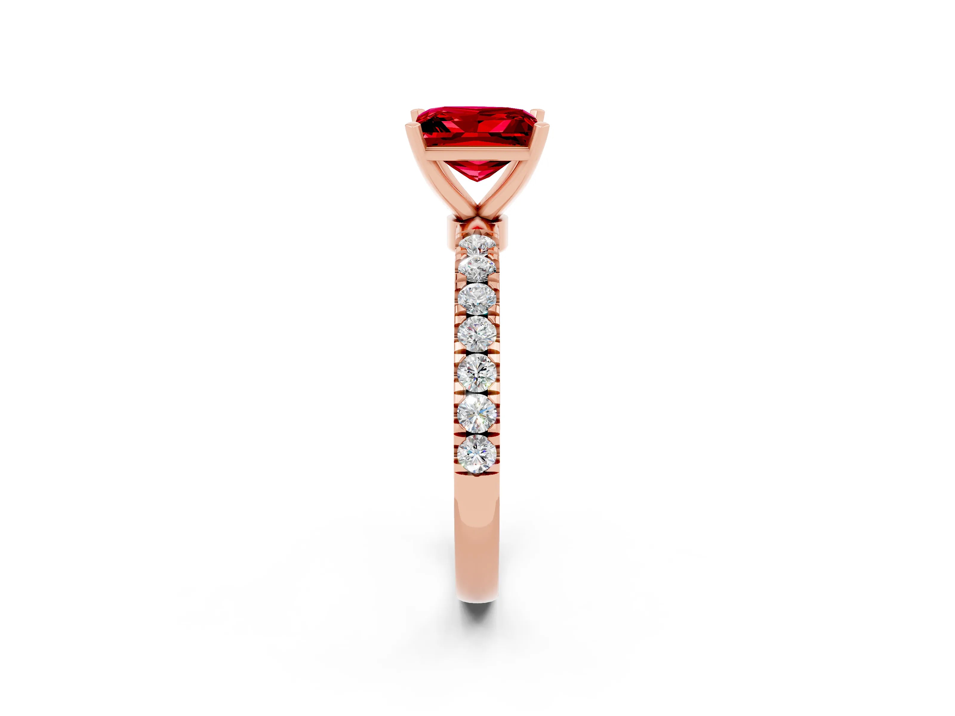 Rose gold Princess Cut Ruby Solitaire Ring with Pavé Accents and Four-Prong Setting_2