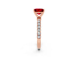 Rose gold Princess Cut Ruby Solitaire Ring with Pavé Accents and Four-Prong Setting_2