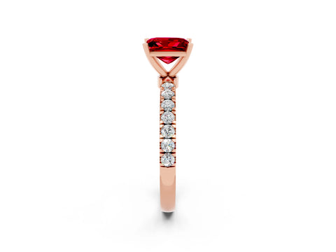 Rose gold Princess Cut Ruby Solitaire Ring with Pavé Accents and Four-Prong Setting_2