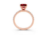 Rose gold Princess Cut Ruby Solitaire Ring with Pavé Accents and Four-Prong Setting_3