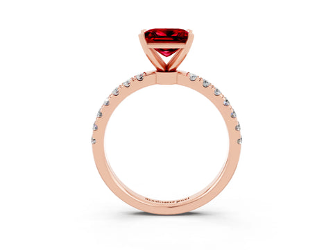 Rose gold Princess Cut Ruby Solitaire Ring with Pavé Accents and Four-Prong Setting_3