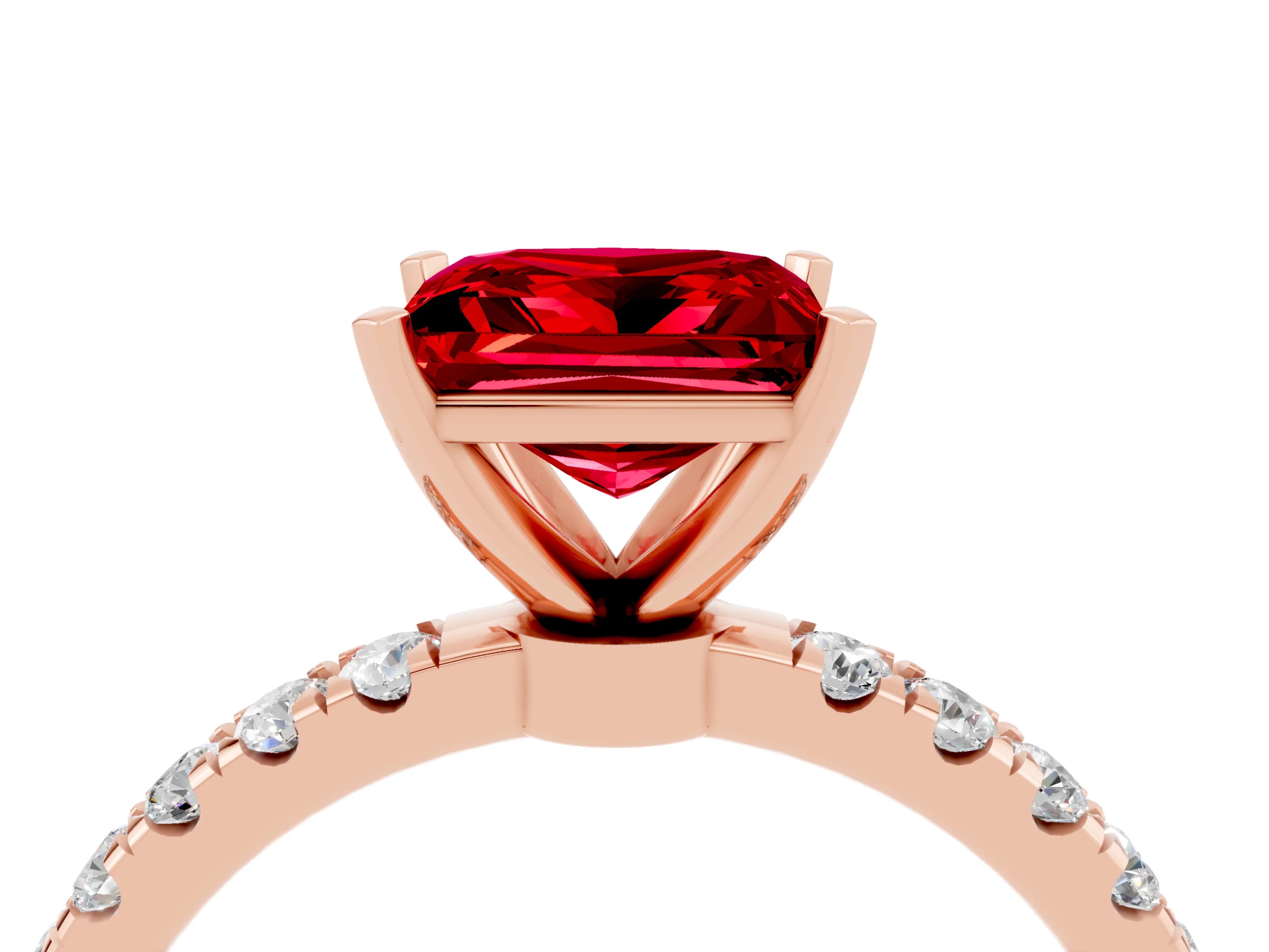 Rose gold Princess Cut Ruby Solitaire Ring with Pavé Accents and Four-Prong Setting_4