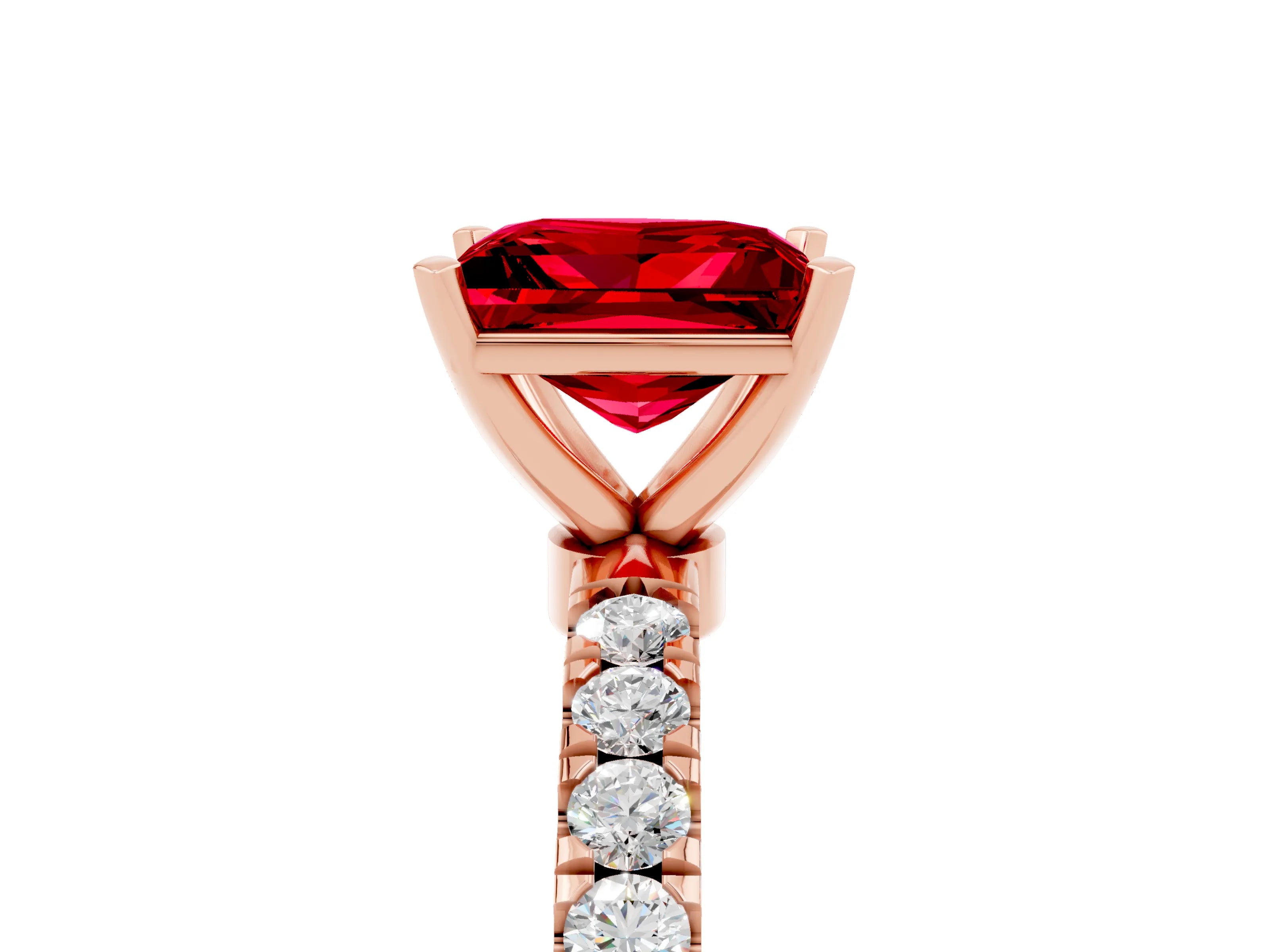 Rose gold Princess Cut Ruby Solitaire Ring with Pavé Accents and Four-Prong Setting_5