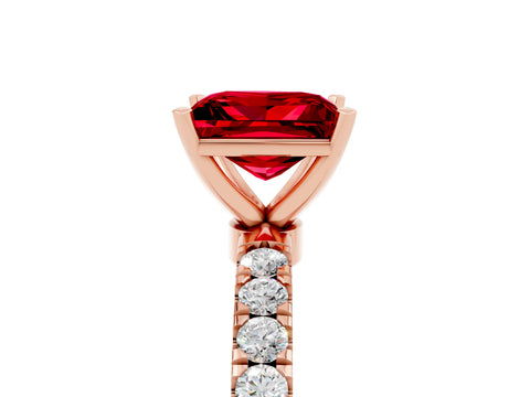 Rose gold Princess Cut Ruby Solitaire Ring with Pavé Accents and Four-Prong Setting_5