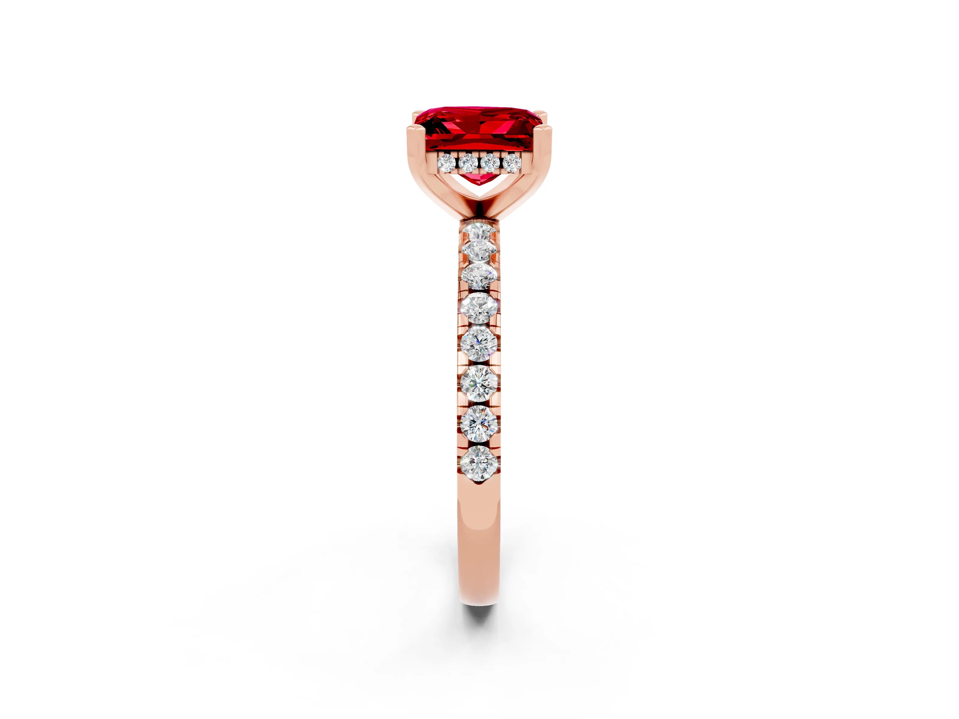 Rose gold Princess Cut Ruby Solitaire Ring with Pavé Band and Four-Prong Setting_26