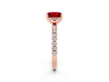 Rose gold Princess Cut Ruby Solitaire Ring with Pavé Band and Four-Prong Setting_26