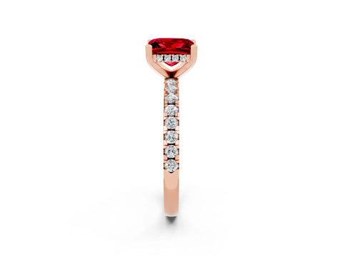 Rose gold Princess Cut Ruby Solitaire Ring with Pavé Band and Four-Prong Setting_26