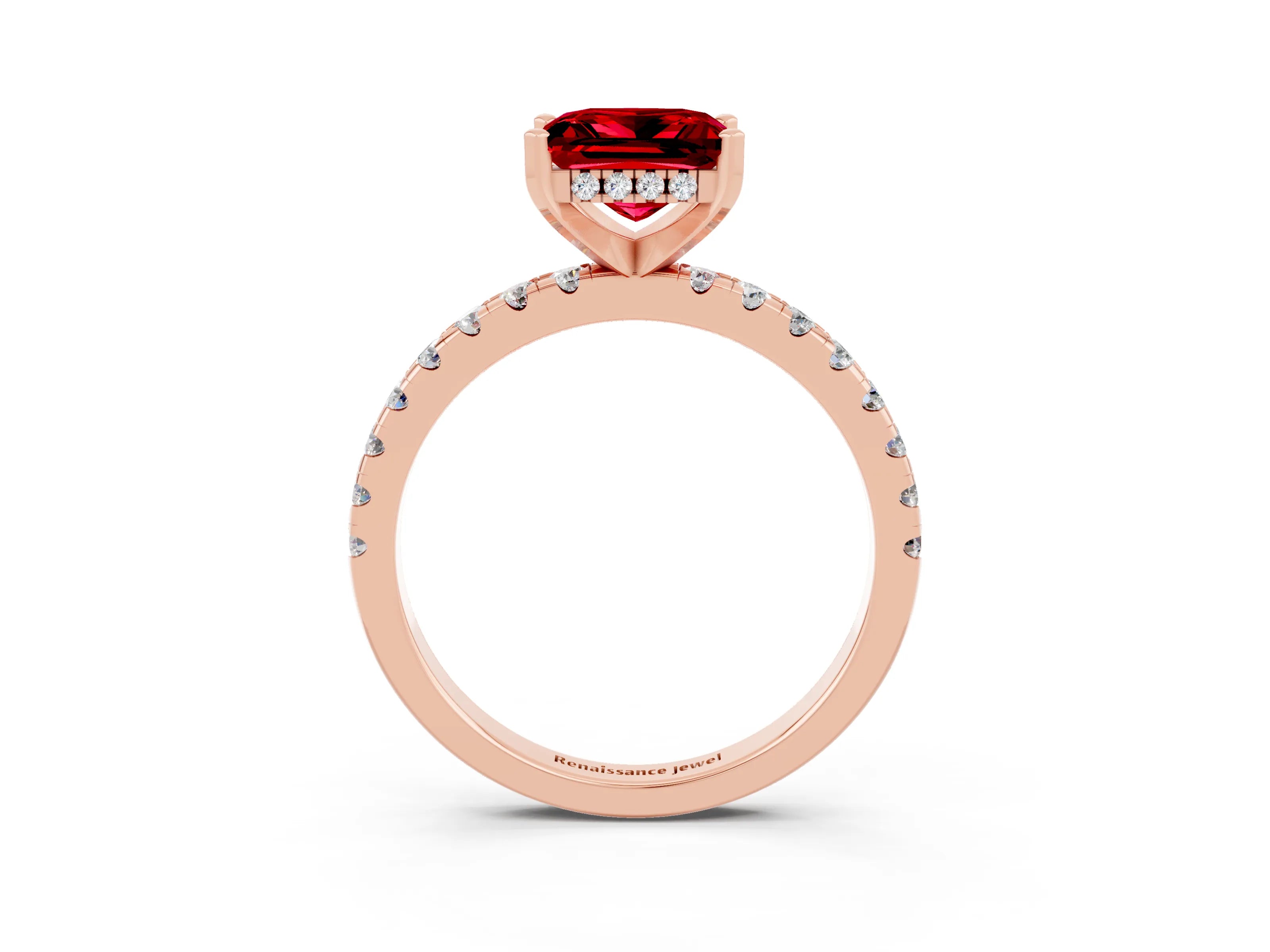 Rose gold Princess Cut Ruby Solitaire Ring with Pavé Band and Four-Prong Setting_27