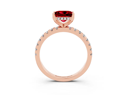 Rose gold Princess Cut Ruby Solitaire Ring with Pavé Band and Four-Prong Setting_27
