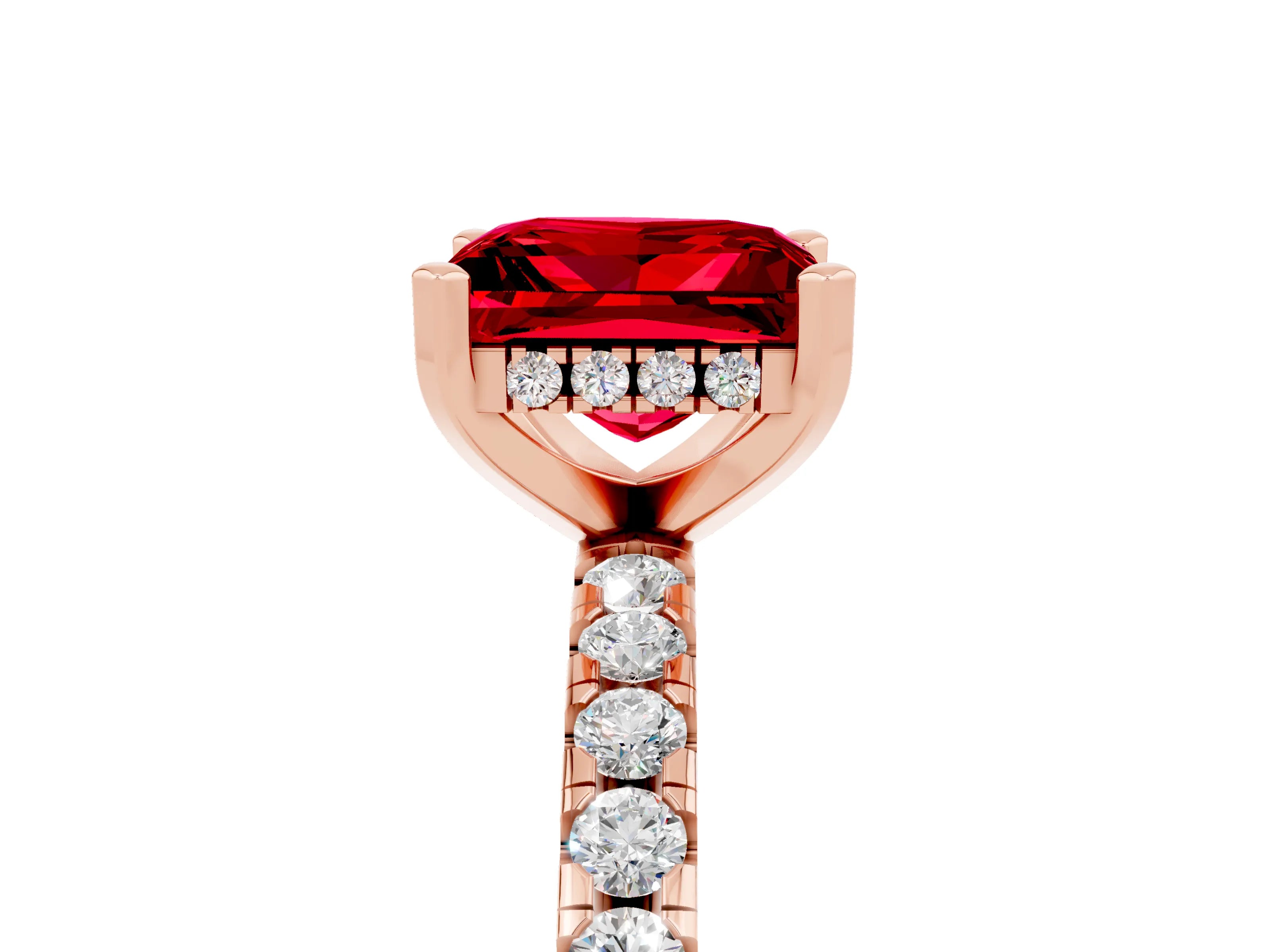 Rose gold Princess Cut Ruby Solitaire Ring with Pavé Band and Four-Prong Setting_29