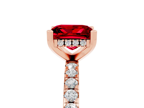 Rose gold Princess Cut Ruby Solitaire Ring with Pavé Band and Four-Prong Setting_29