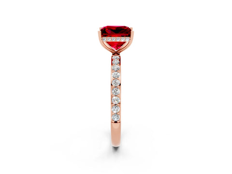 Rose gold Princess Cut Ruby Solitaire Ring with Pavé Band and Hidden Halo_14