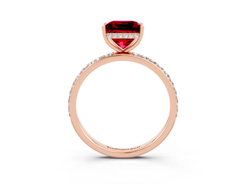Rose gold Princess Cut Ruby Solitaire Ring with Pavé Band and Hidden Halo_15